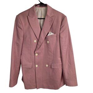 Zara Man Pink Blazer with Handkerchief Dragonfly Pattern Two Button
